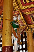 Bagan Myanmar. Shwezigon pagoda. Brightly coloured figures narrating Siddhartha Gautama and the characters he encountered on his travels, the old man, the sick man and the dead man.  